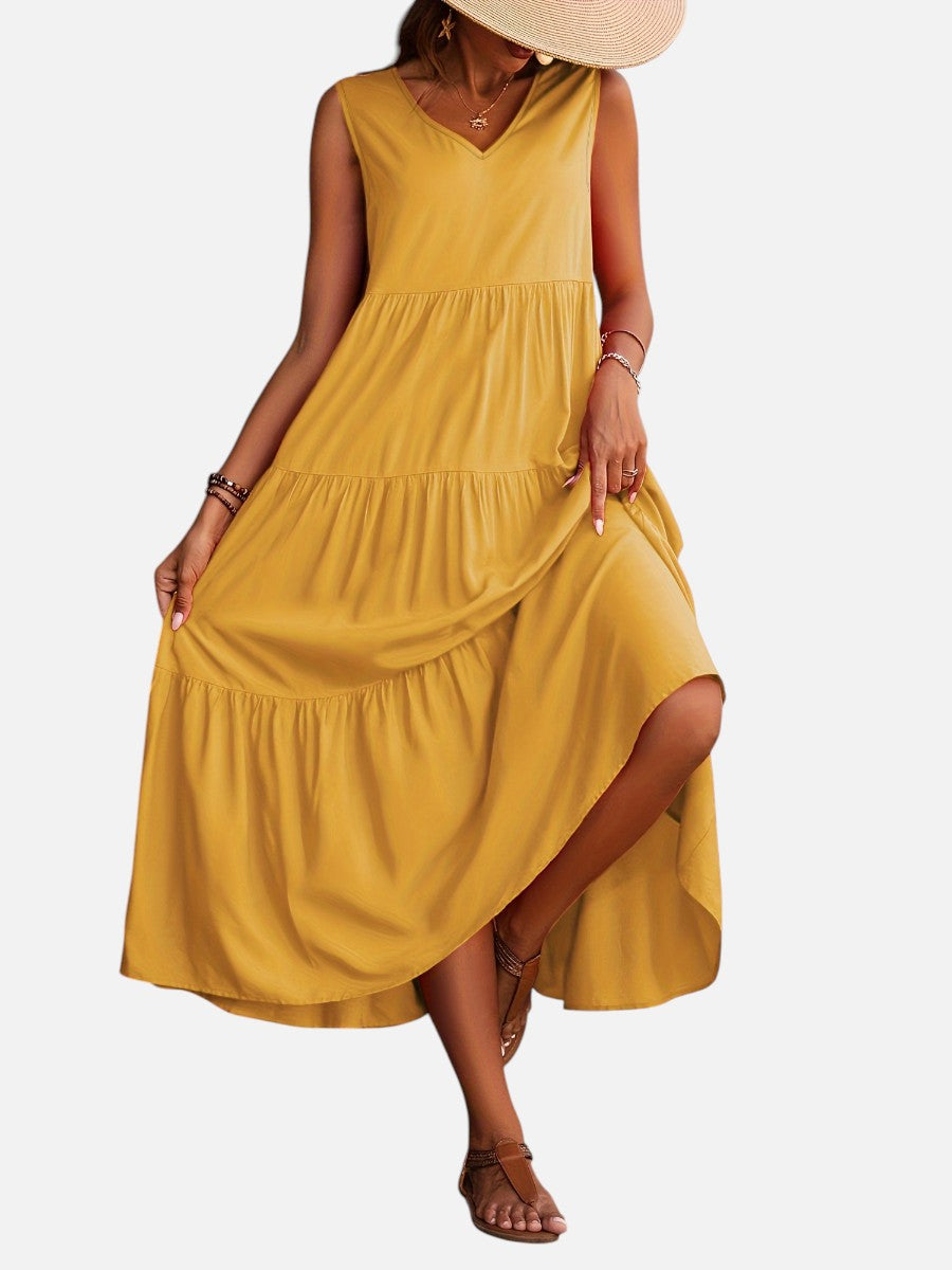 Women's Elegant V-Neck Tiered Maxi Dress