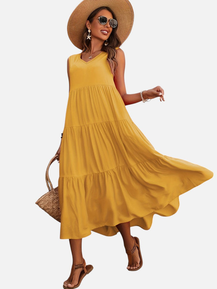 Women's Elegant V-Neck Tiered Maxi Dress