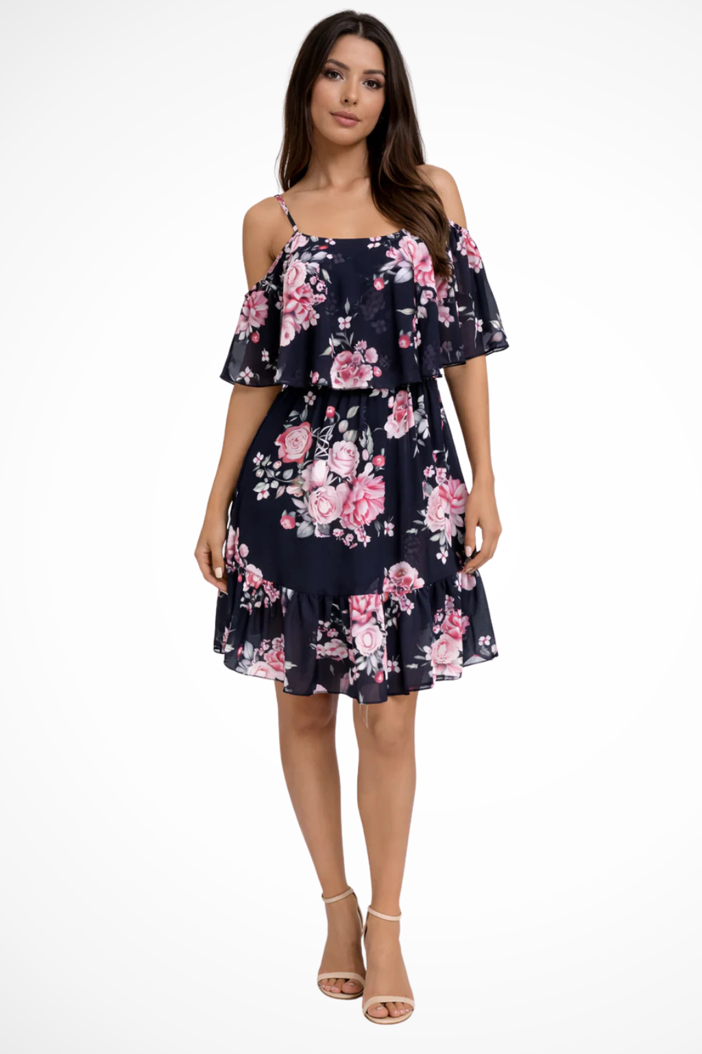 Siopie Women's Off Shoulder Floral Mini Dress in Black