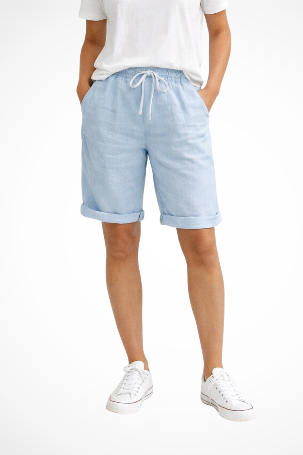 Siopie Women's Relaxed Linen Capri Trousers in Blue