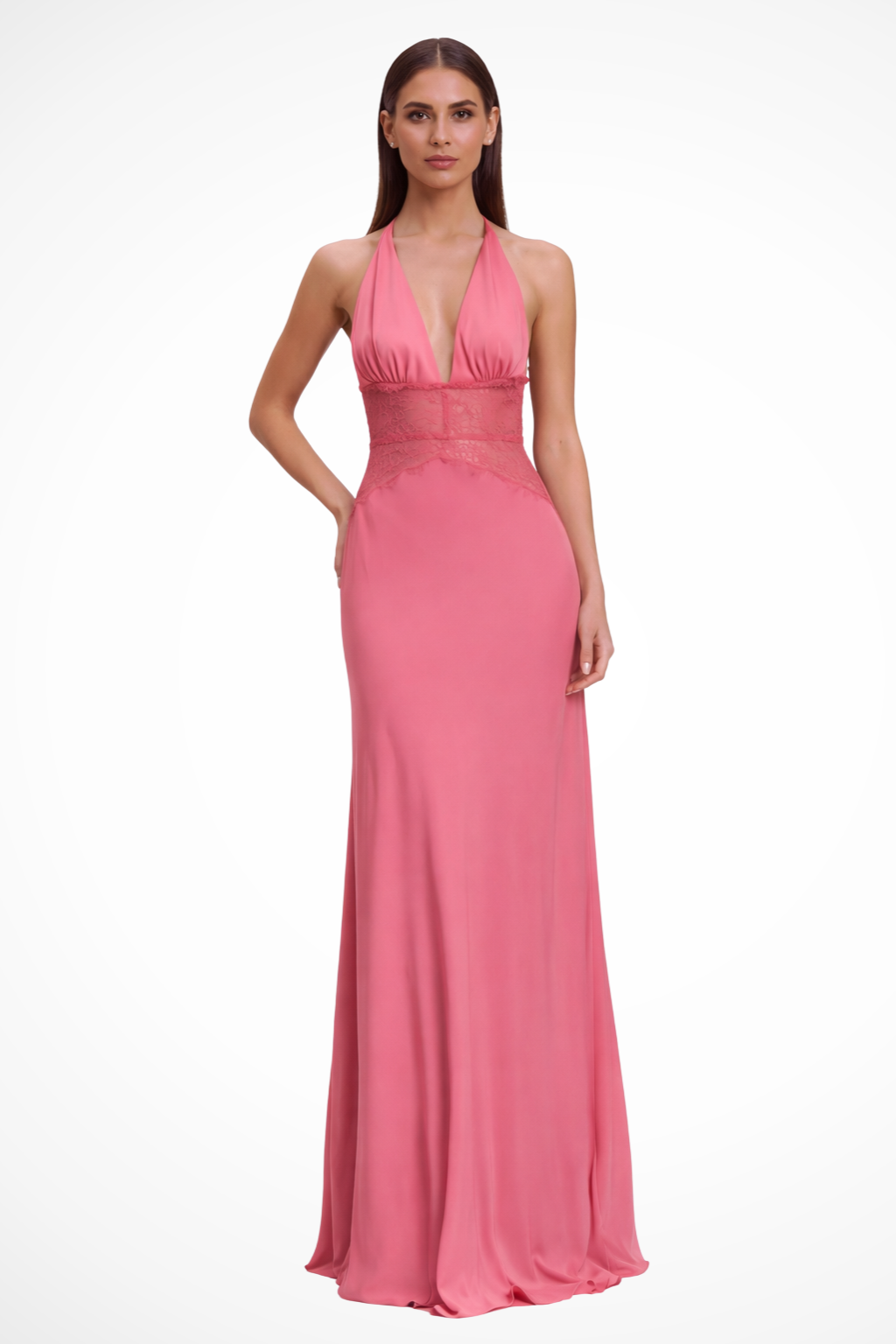Siopie Women's Backless Halter Neck Maxi Dress in Pink