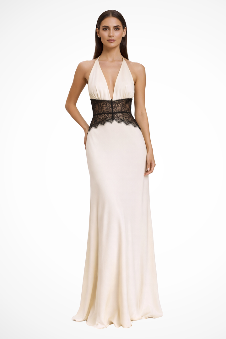 Siopie Women's Backless Halter Neck Maxi Dress in White