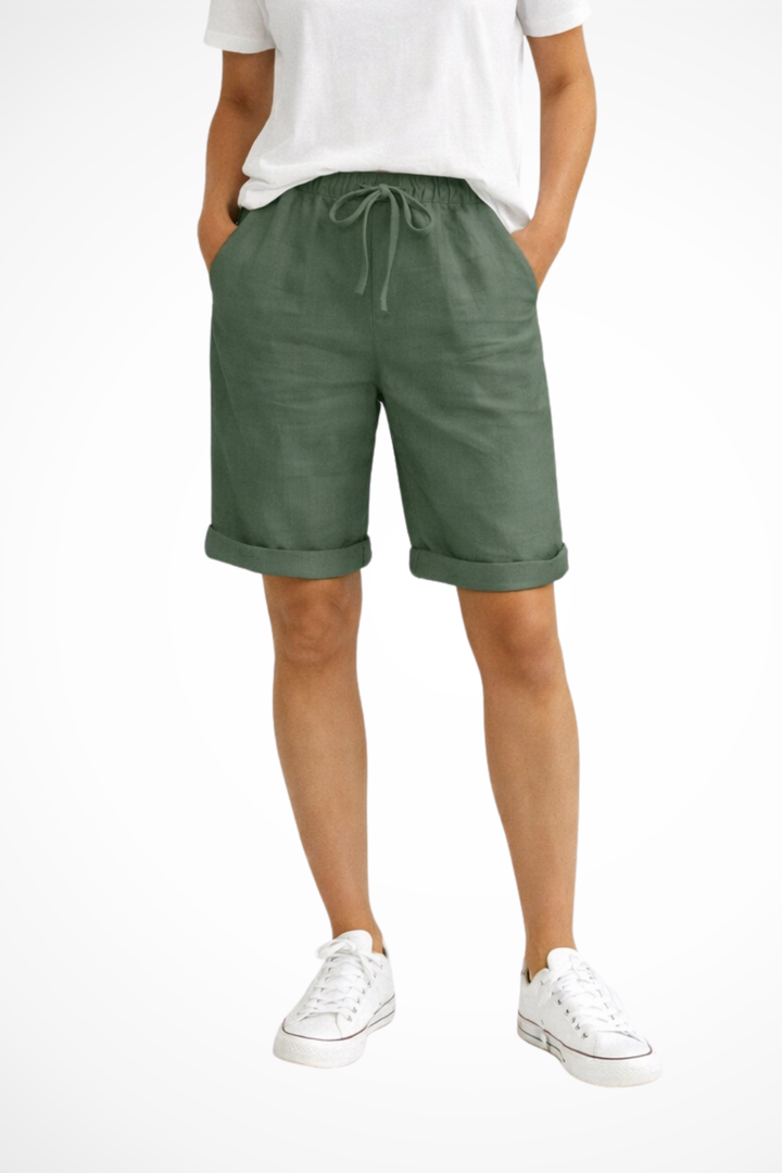 Siopie Women's Relaxed Linen Capri Trousers in Green