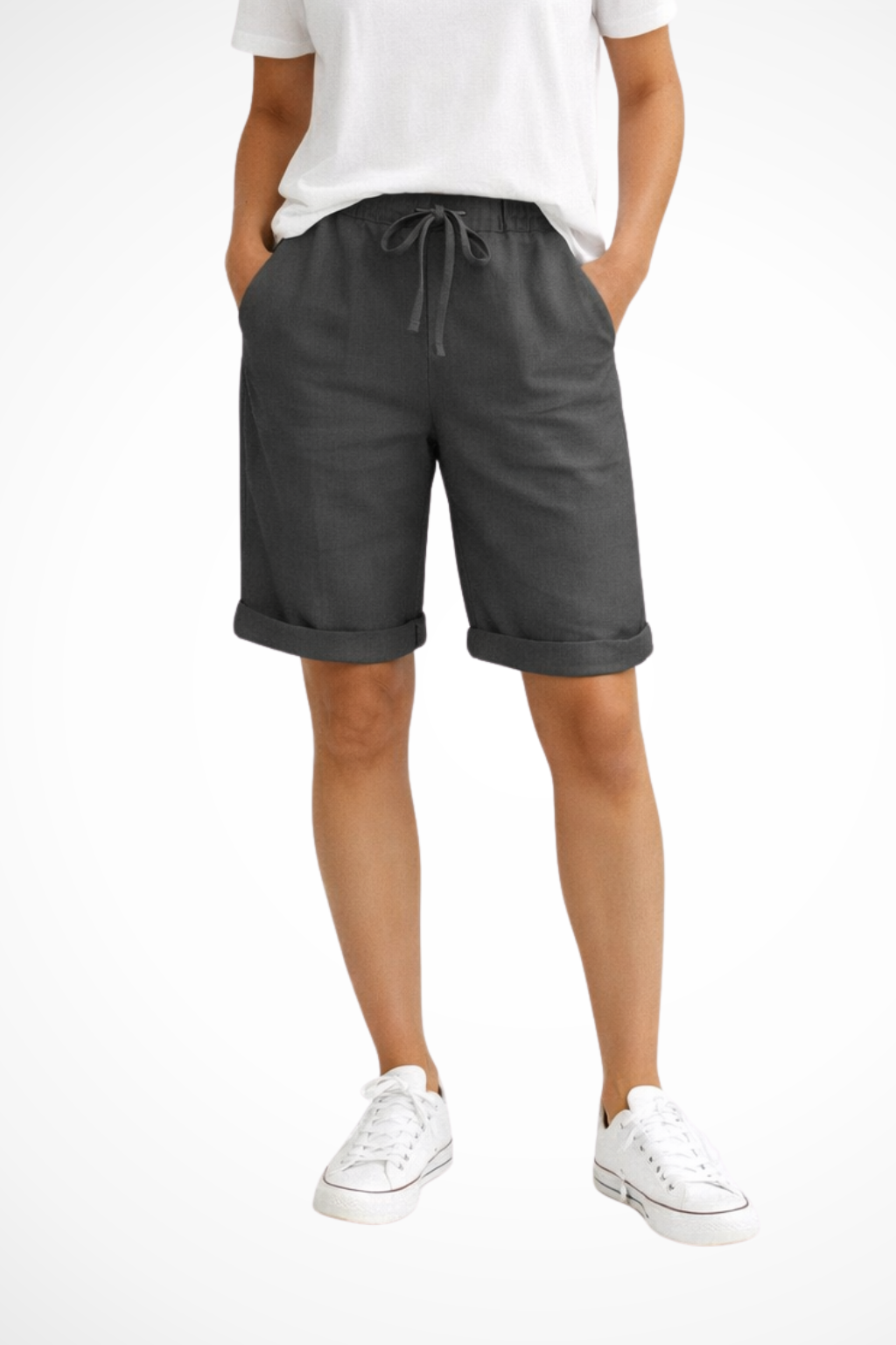 Siopie Women's Relaxed Linen Capri Trousers in Black