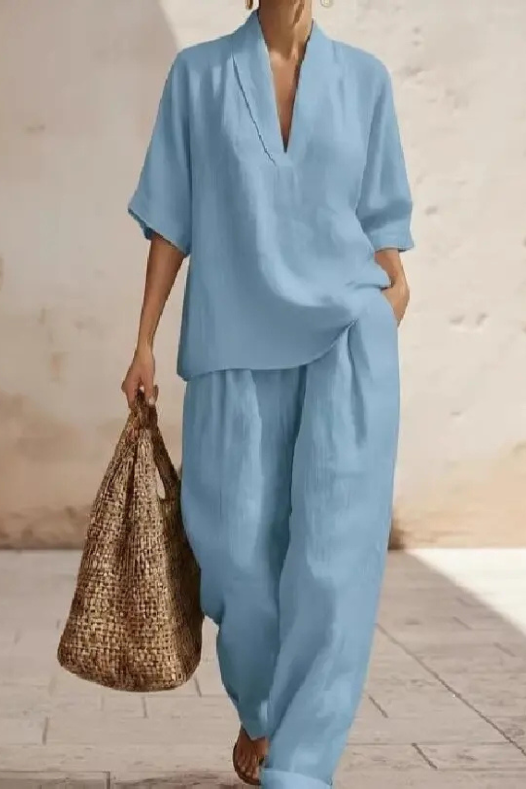 Siopie Women's Linen Wide Leg Co-Ord Set