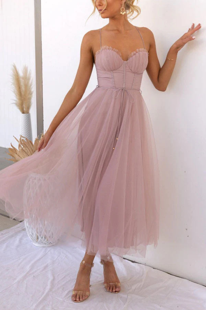 Womens Midi Dress with Corset and Tiered Layers