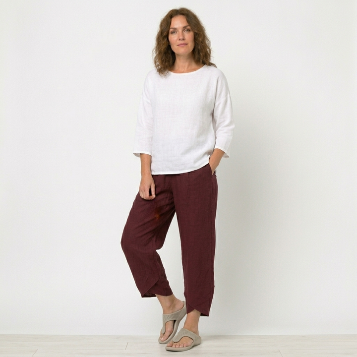 Womens High-Waisted Linen Trousers Tulip Hem Lightweight
