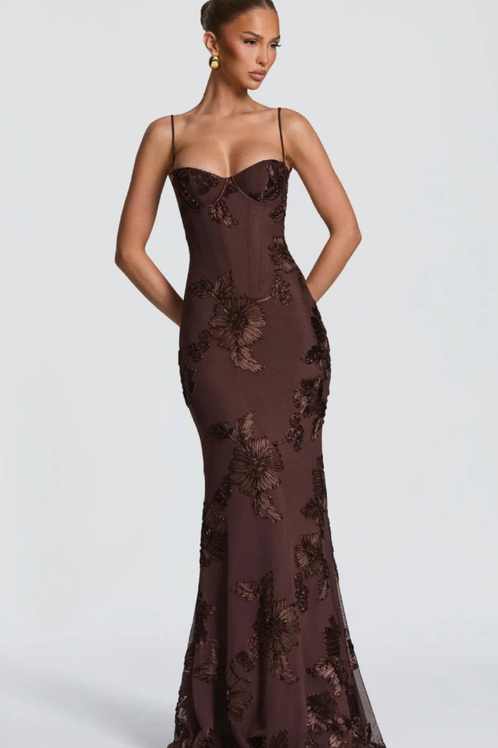 Womens Maxi Dress with Embroidered Floral Corset
