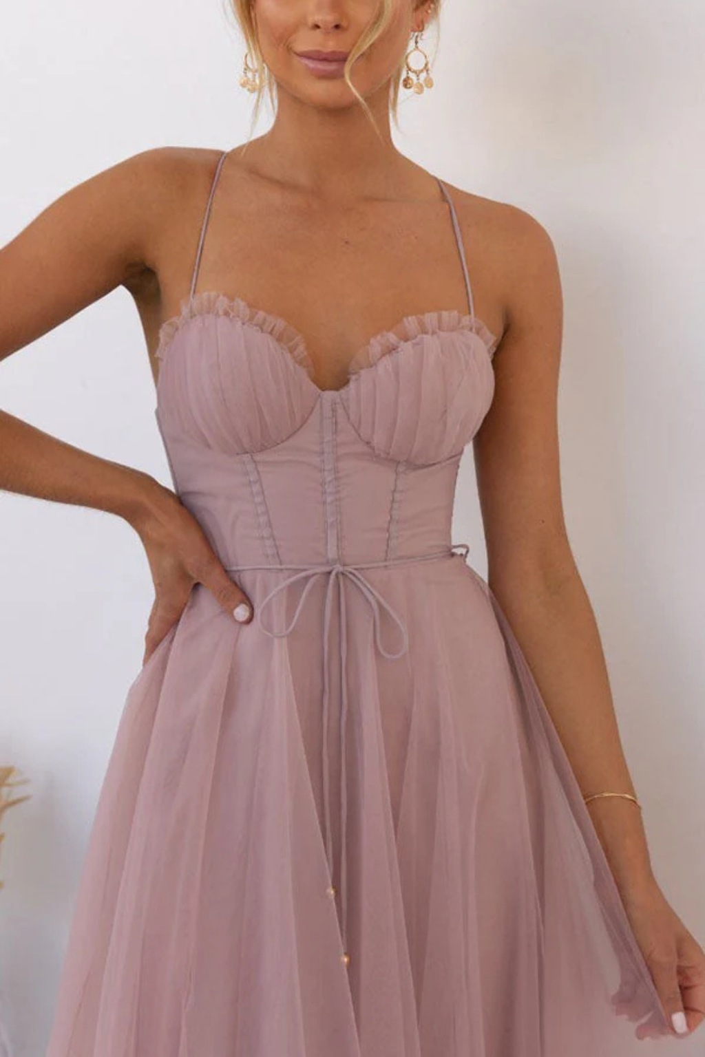 Womens Midi Dress with Corset and Tiered Layers