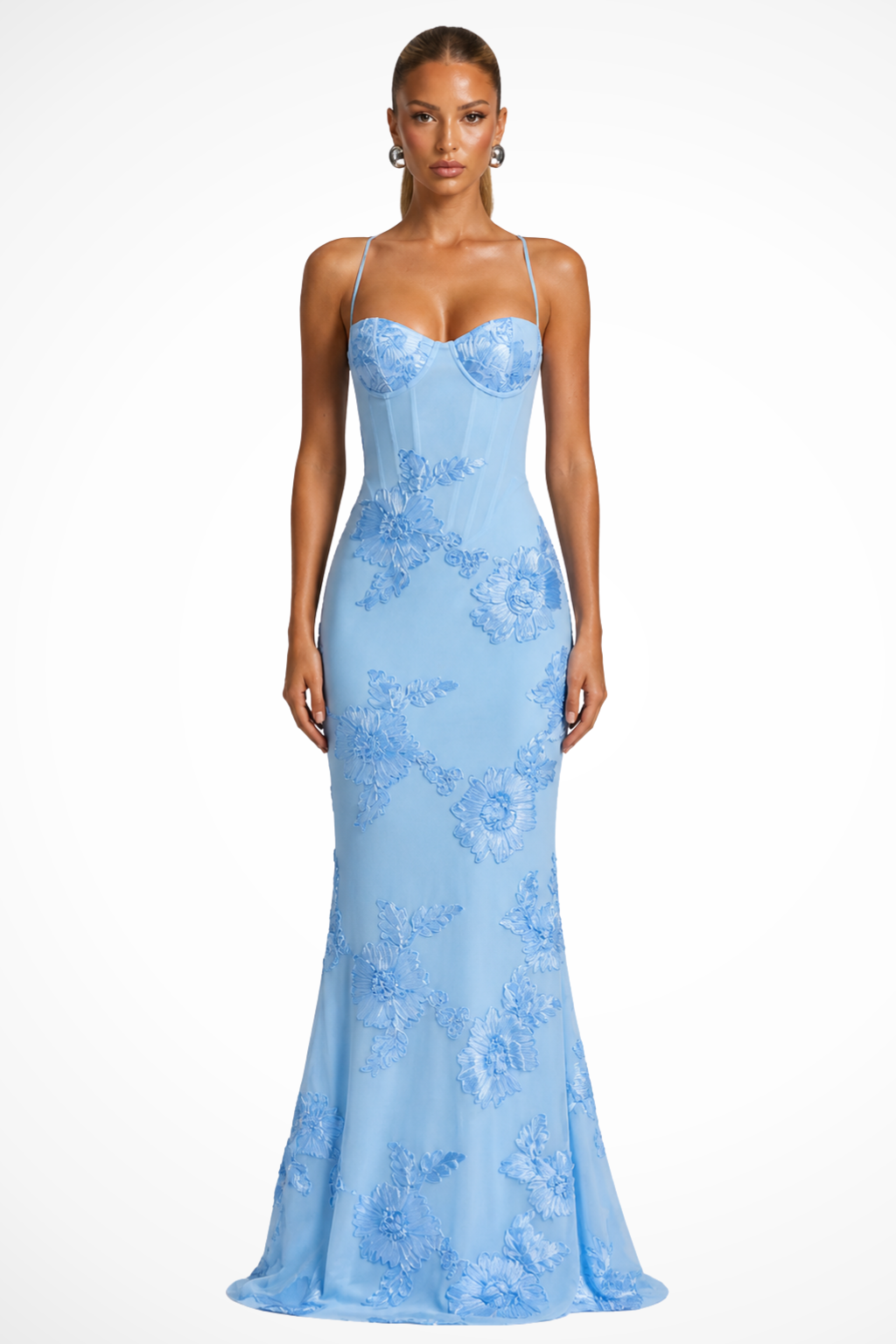 Womens Maxi Dress with Embroidered Floral Corset
