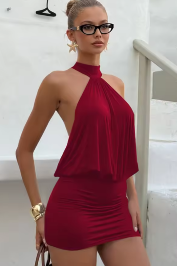 Siopie Women's Halter Neck Backless Mini Dress