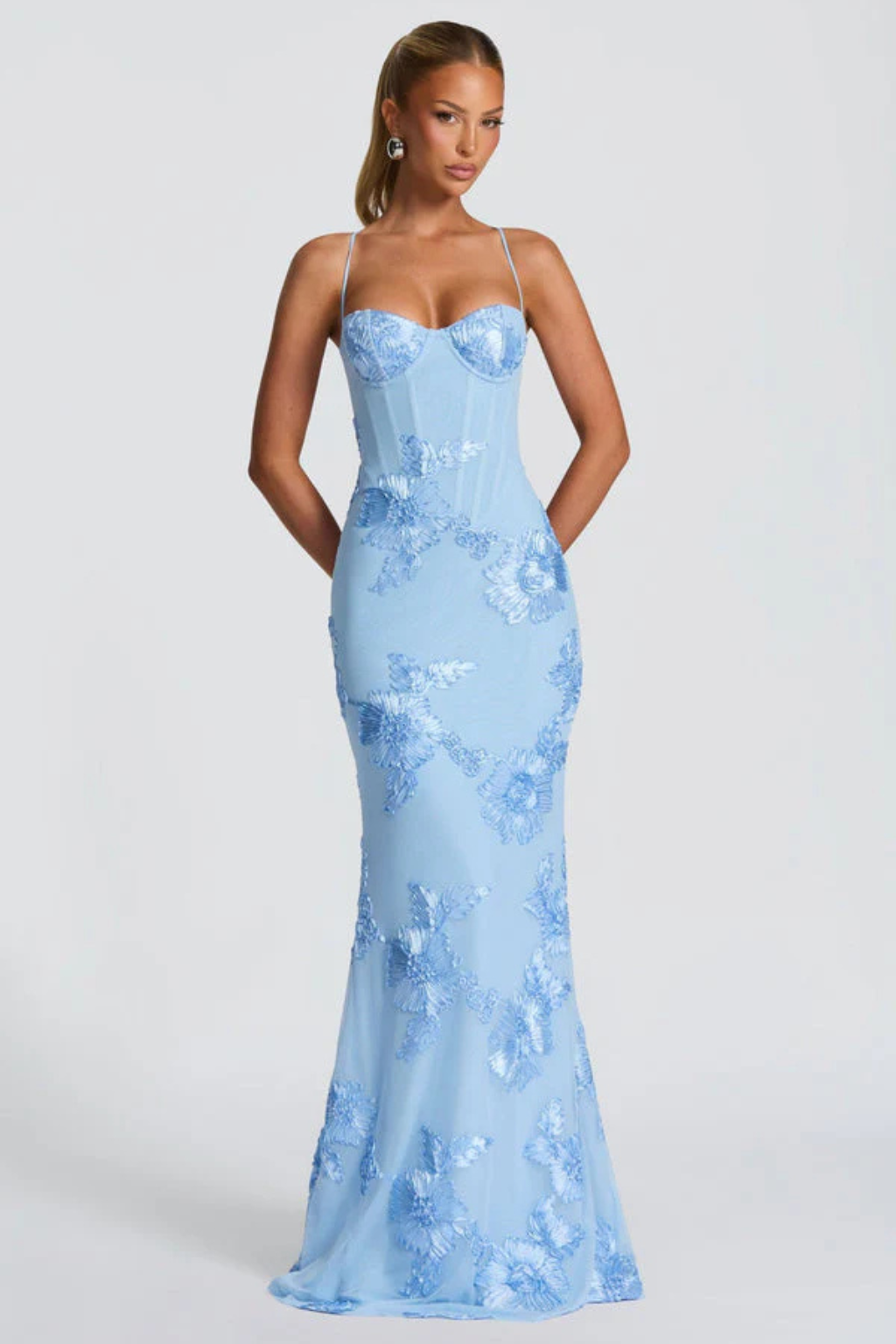 Womens Maxi Dress with Embroidered Floral Corset