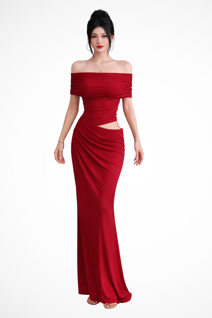 Womens Maxi Dress Ruched Off Shoulder - Clovrio