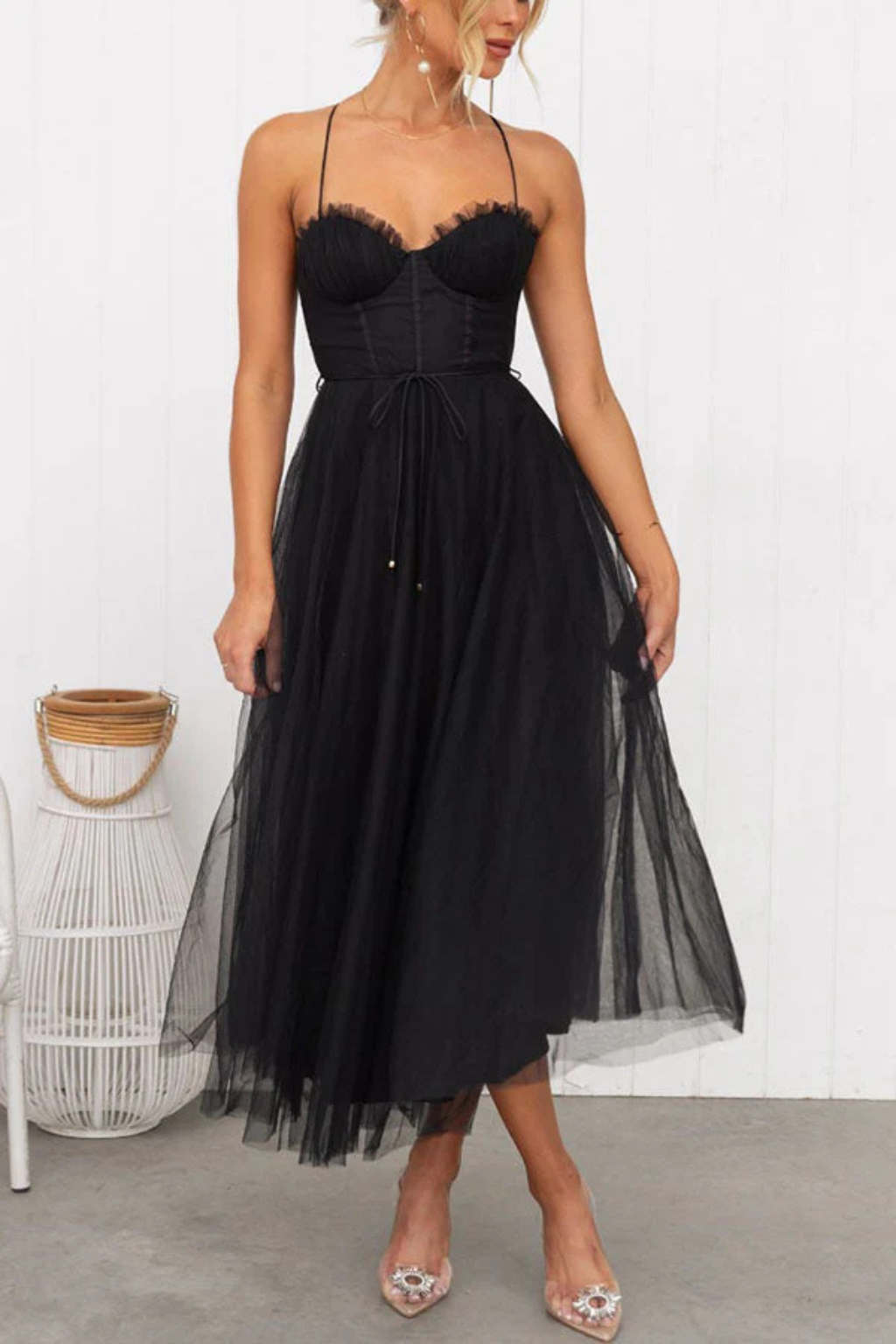 Womens Midi Dress with Corset and Tiered Layers