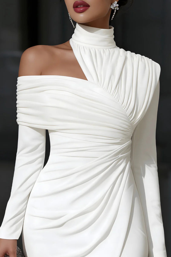 Womens Midi Dress Asymmetric One Shoulder