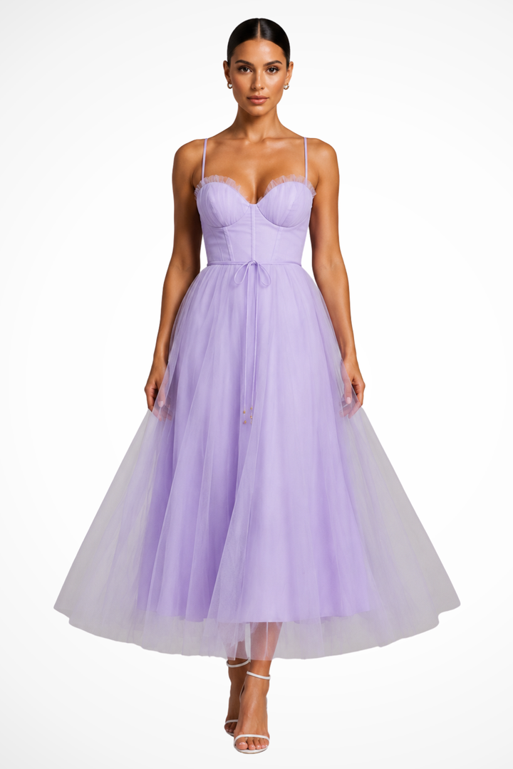 Womens Midi Dress with Corset and Tiered Layers