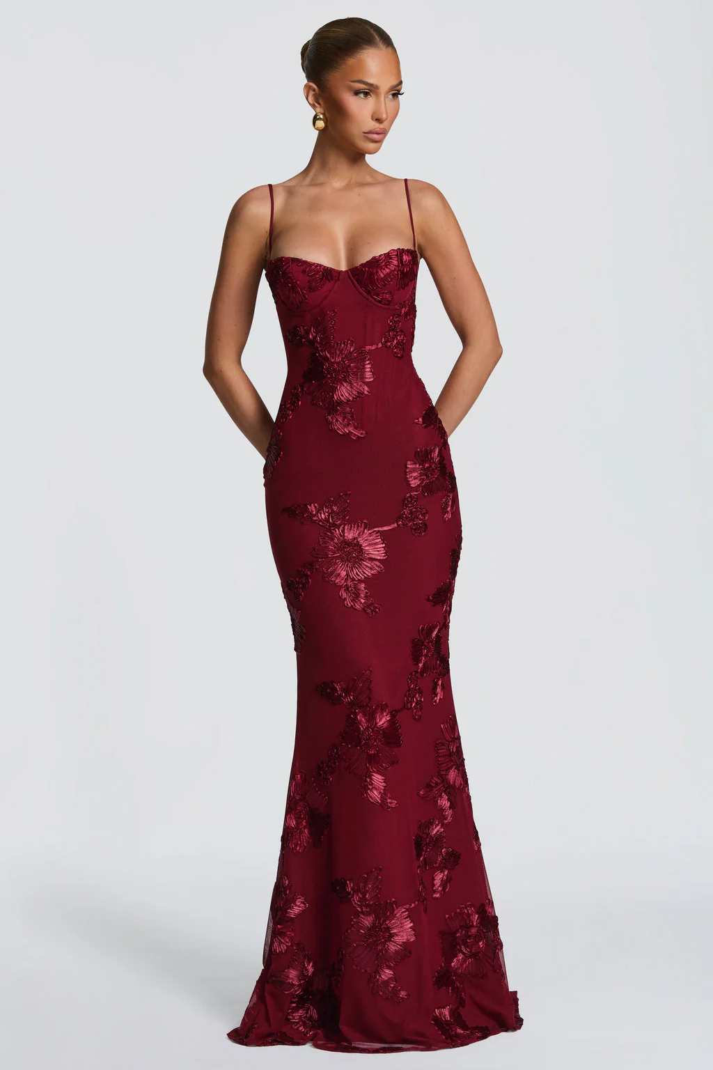 Womens Maxi Dress with Embroidered Floral Corset