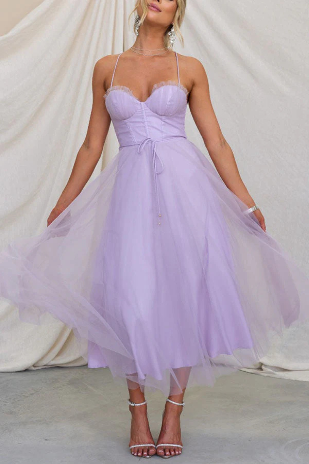 Womens Midi Dress with Corset and Tiered Layers