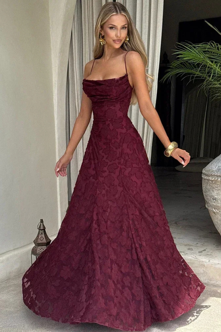 Womens Maxi Dress Jacquard Floral Lace-Up