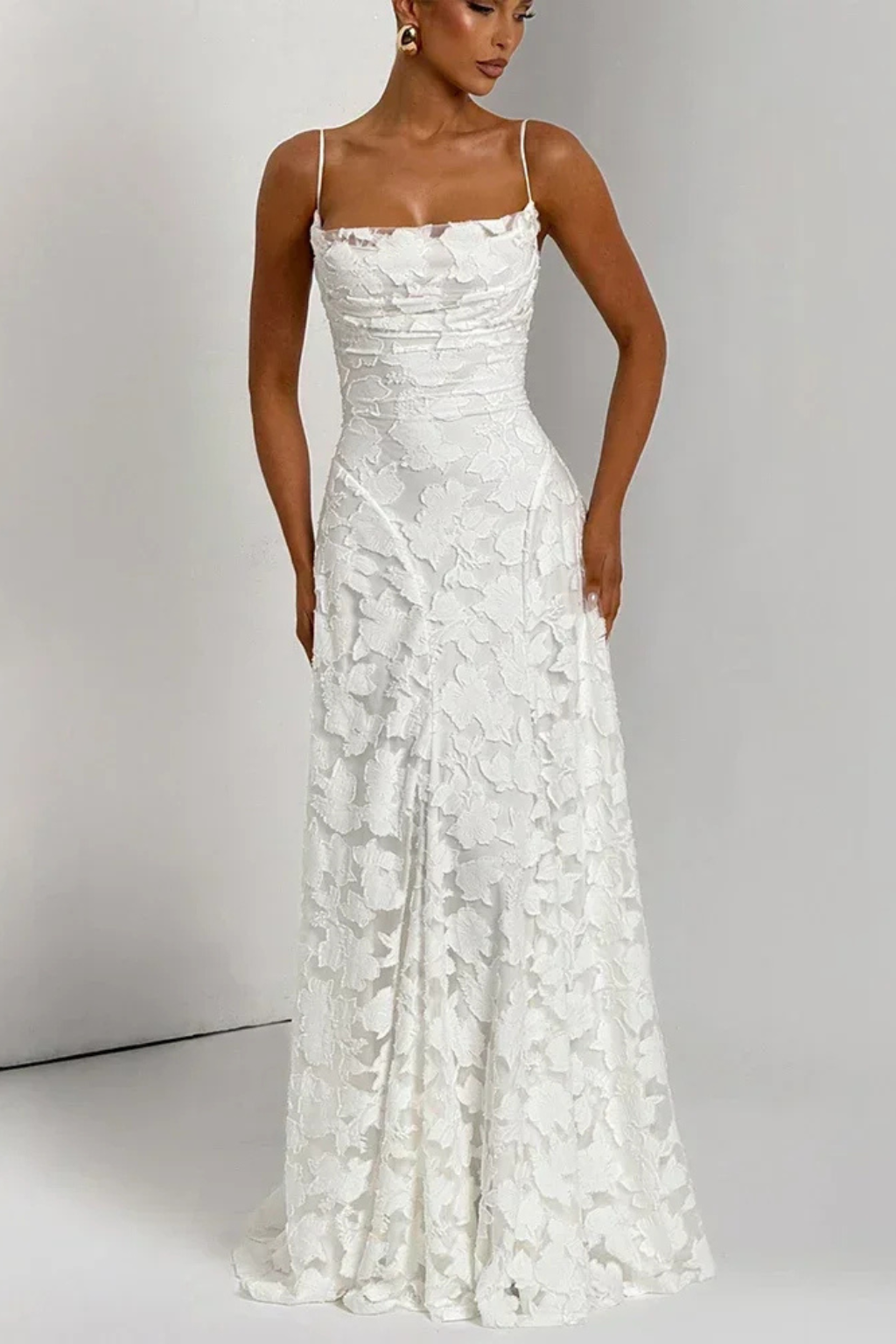 Womens Maxi Dress Jacquard Floral Lace-Up