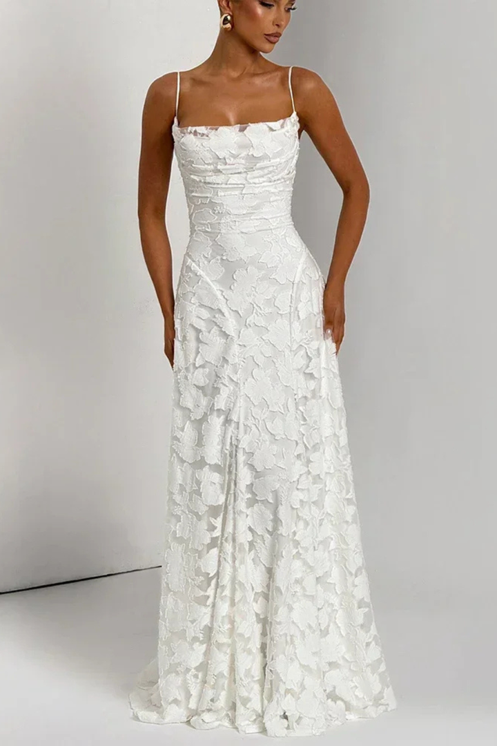 Womens Maxi Dress Jacquard Floral Lace-Up
