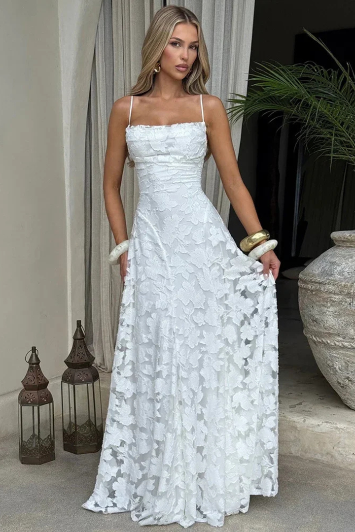 Womens Maxi Dress Jacquard Floral Lace-Up