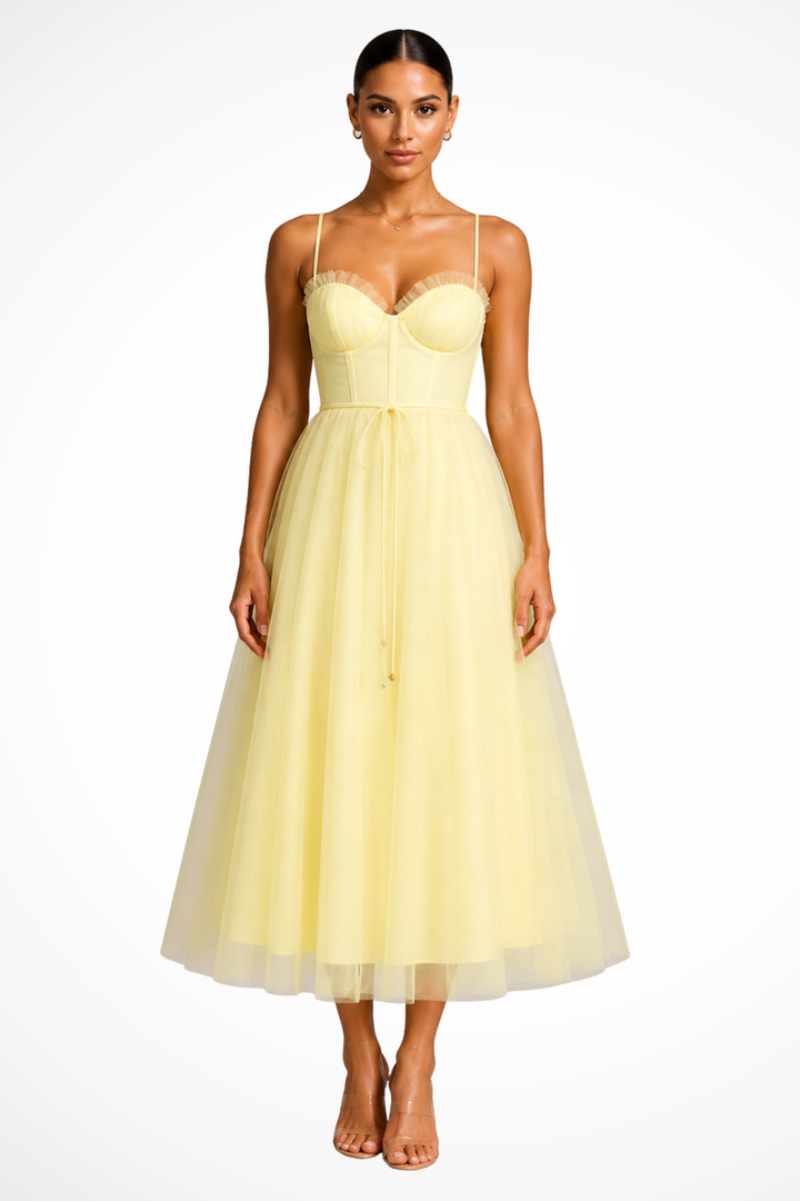 Womens Midi Dress with Corset and Tiered Layers
