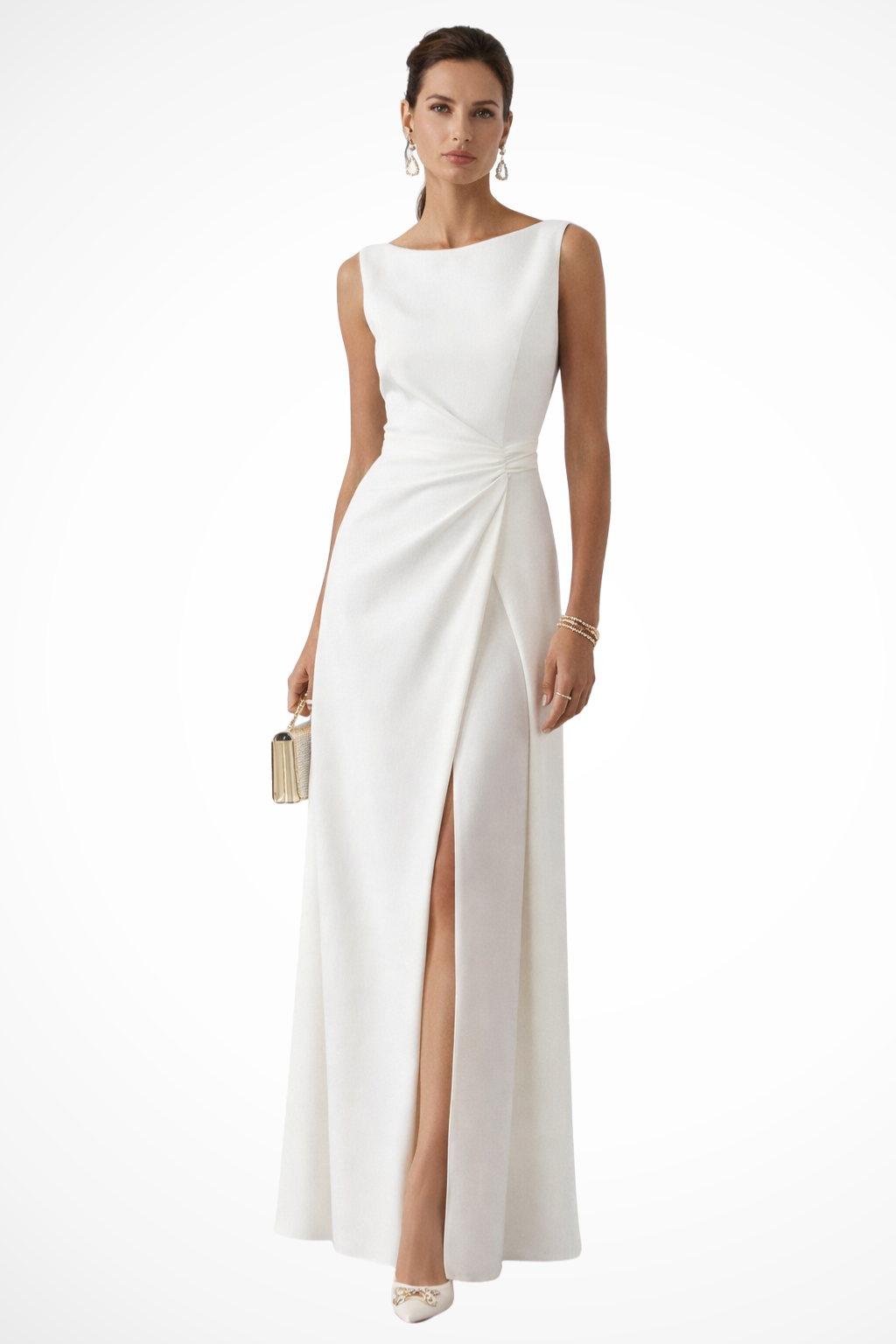Womens Sleeveless Maxi Dress Draped Waist Soft Fabric - Clovrio