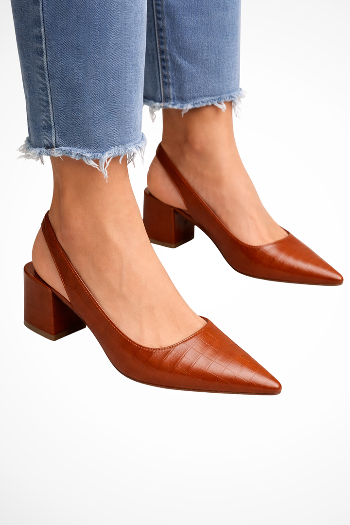 Womens Low Heel Slingback Shoes Pointed Toe - Clovrio