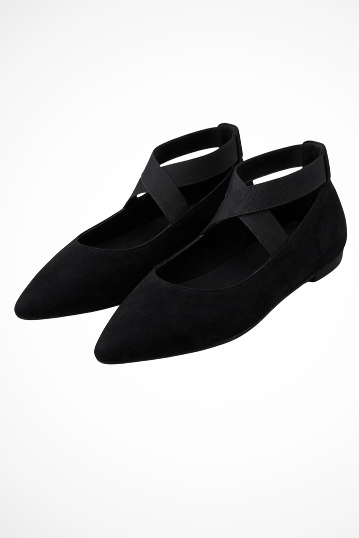 Siopie Women's Pointed Toe Ankle Strap Ballet Flats in Black