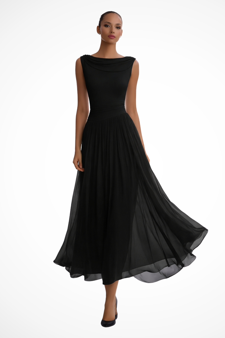 Womens Midi Dress Draped Pleated Style