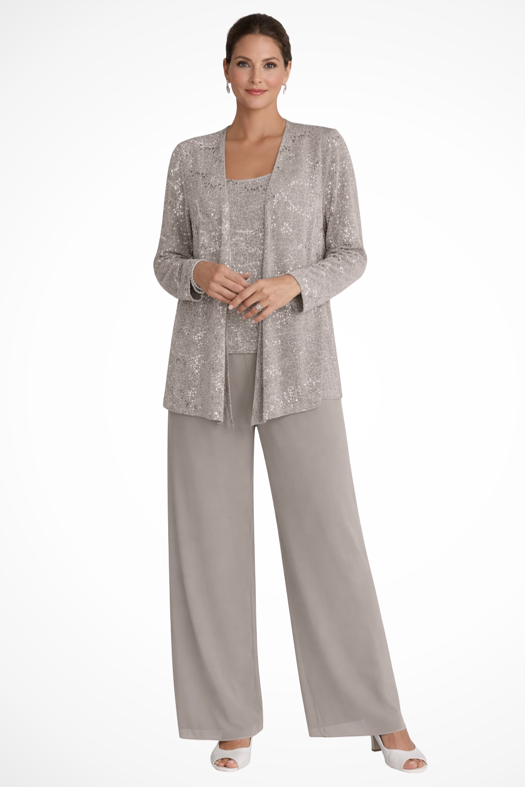 Womens Three-Piece Trouser Suit with Sequin Lace
