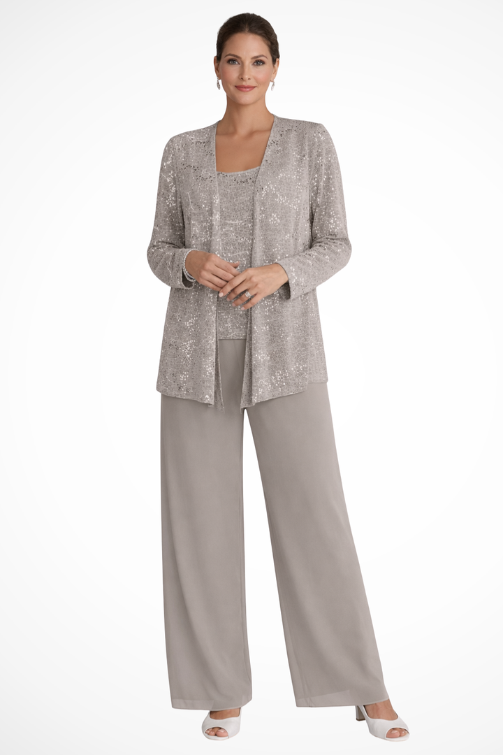 Womens Three-Piece Trouser Suit with Sequin Lace