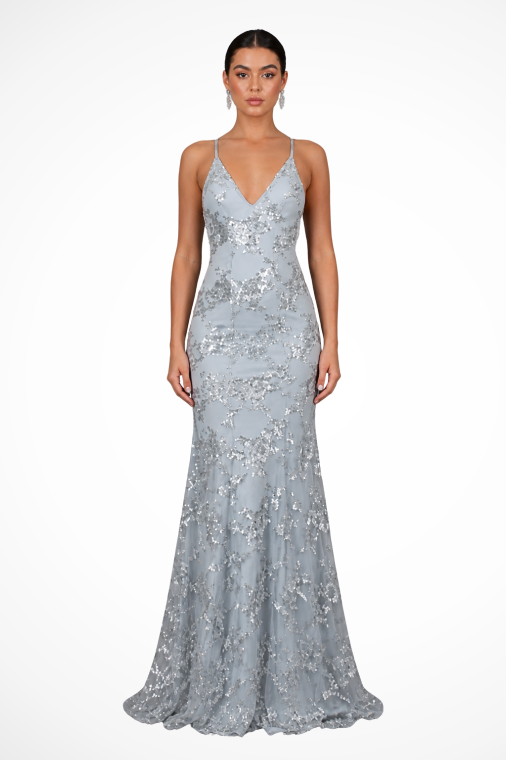 Womens Maxi Dress with V-Neck and Sequin Detail