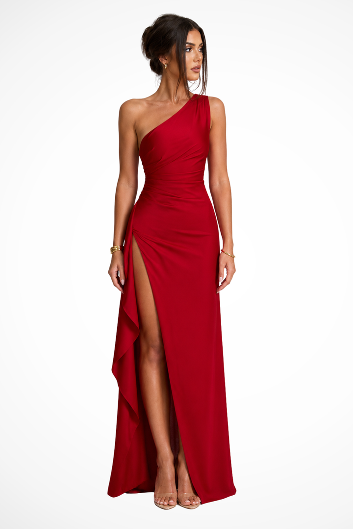Womens Maxi Dress One Shoulder Side Slit - Clovrio