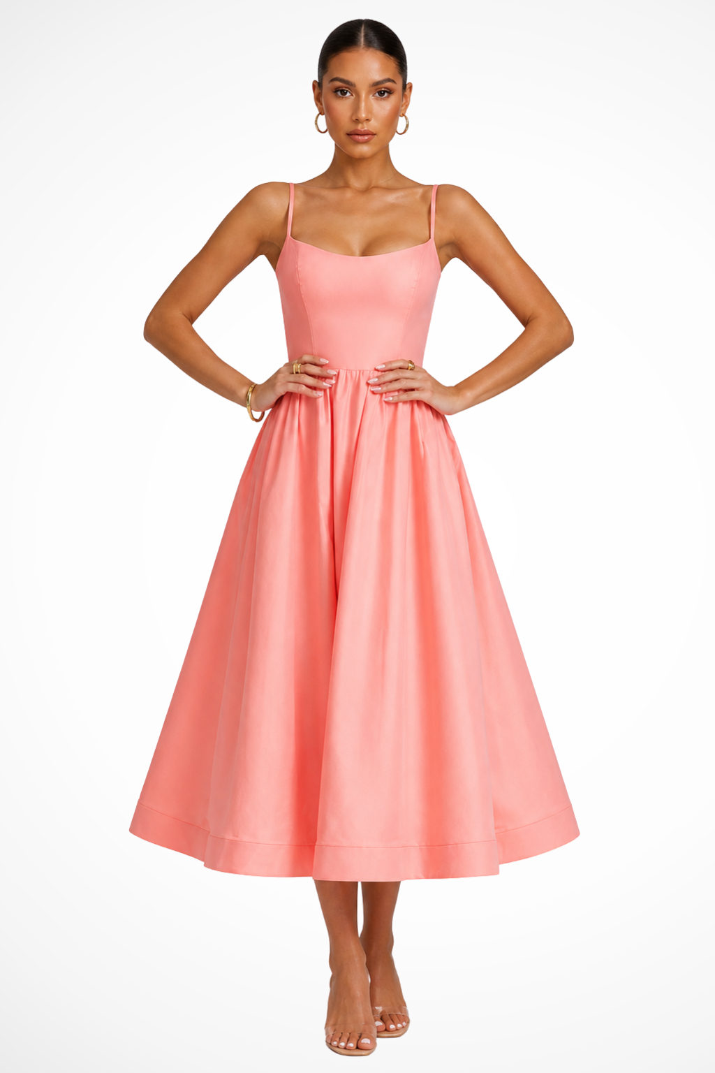Womens Midi Dress Square Neck Flared Fit - Clovrio