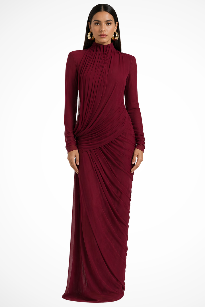 Womens Maxi Dress High Neck Long Sleeve - Clovrio