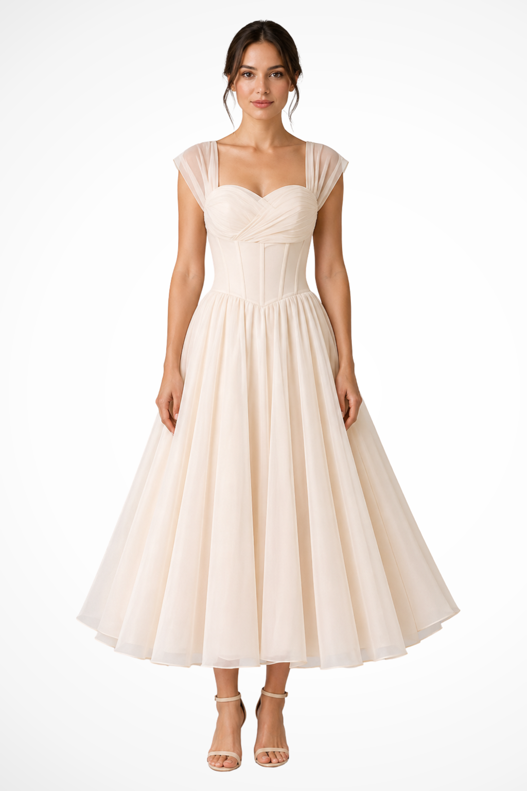 Womens Midi Dress Tulle Sweetheart Flared - Clovrio