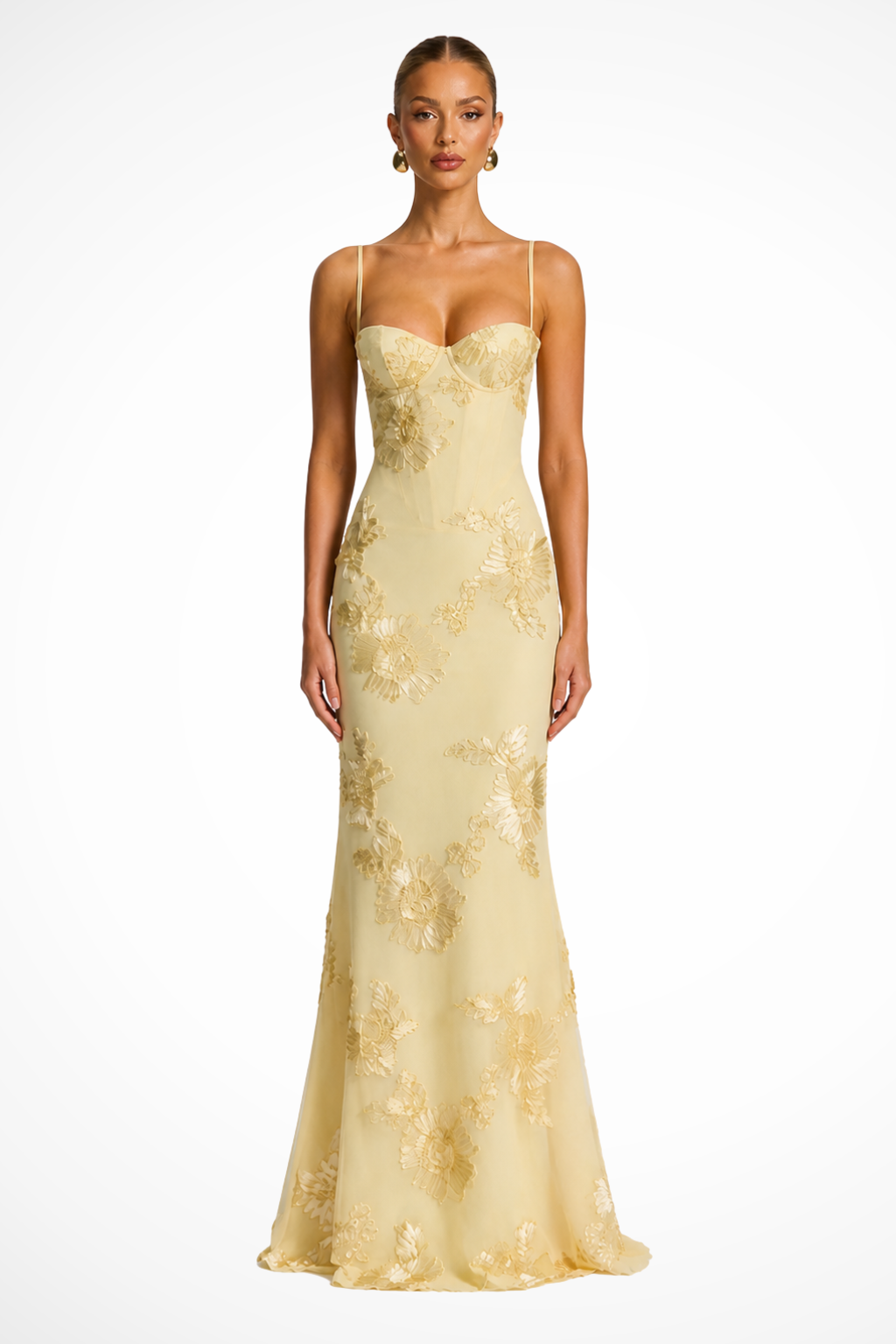 Womens Maxi Dress with Embroidered Floral Corset - Clovrio