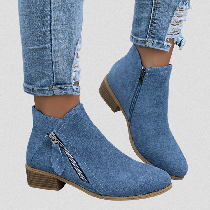 Women's Casual Zip Leather Ankle Boots with Comfort Fit