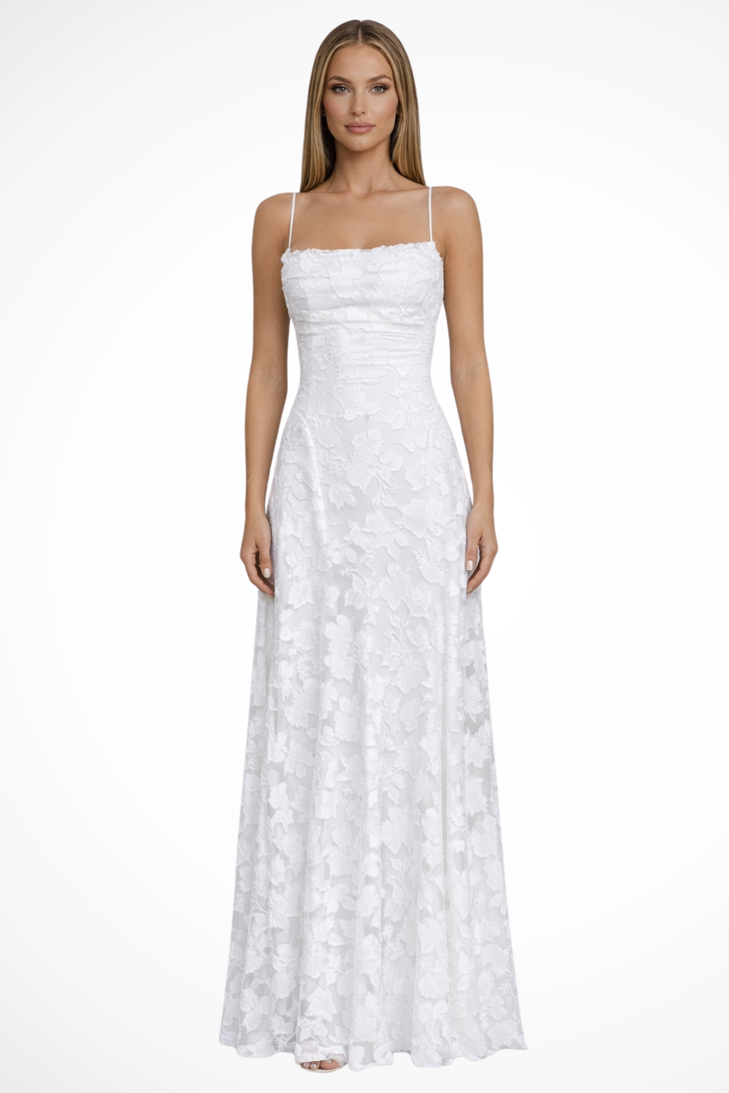 Womens Maxi Dress Jacquard Floral Lace-Up