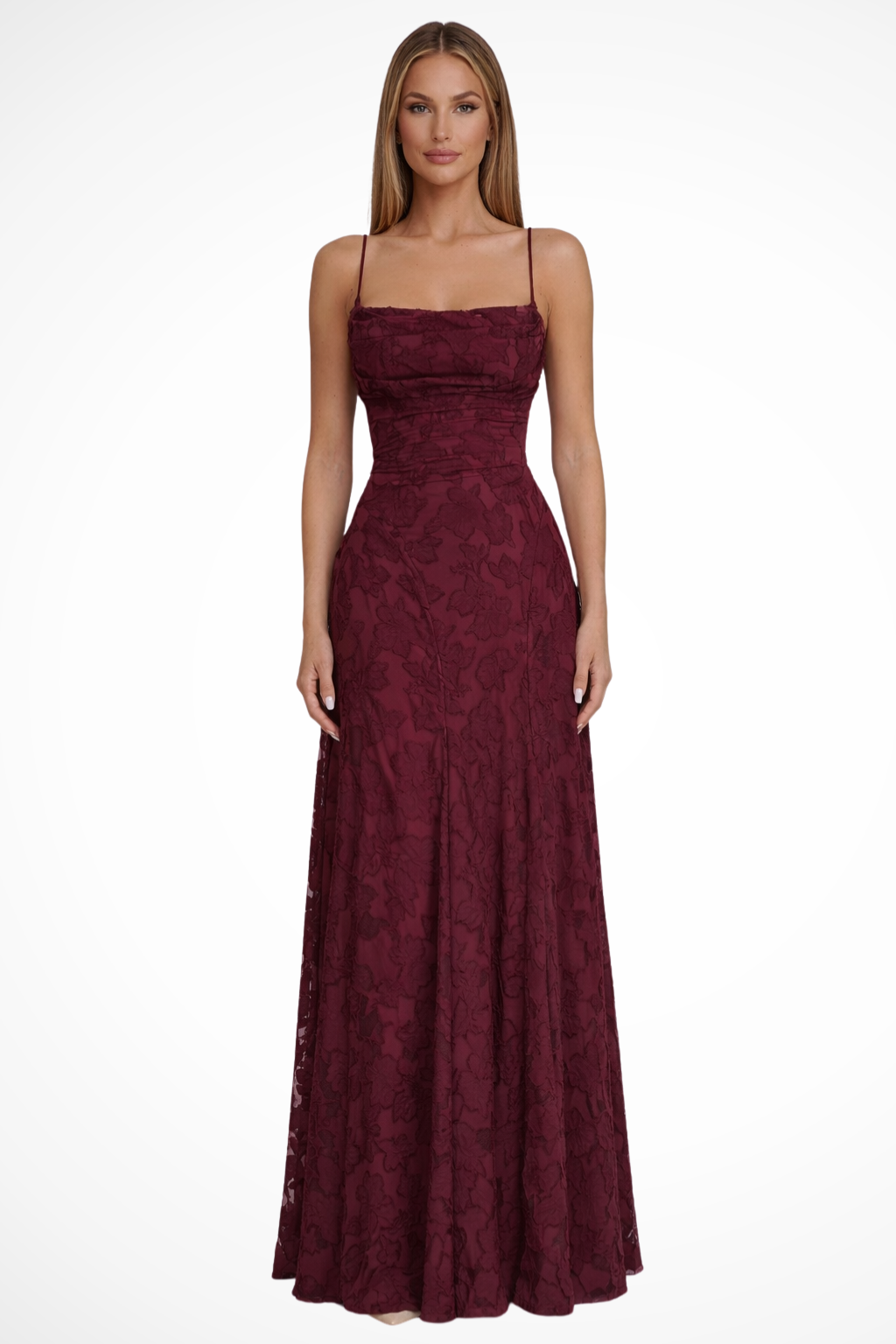 Womens Maxi Dress Jacquard Floral Lace-Up - Clovrio