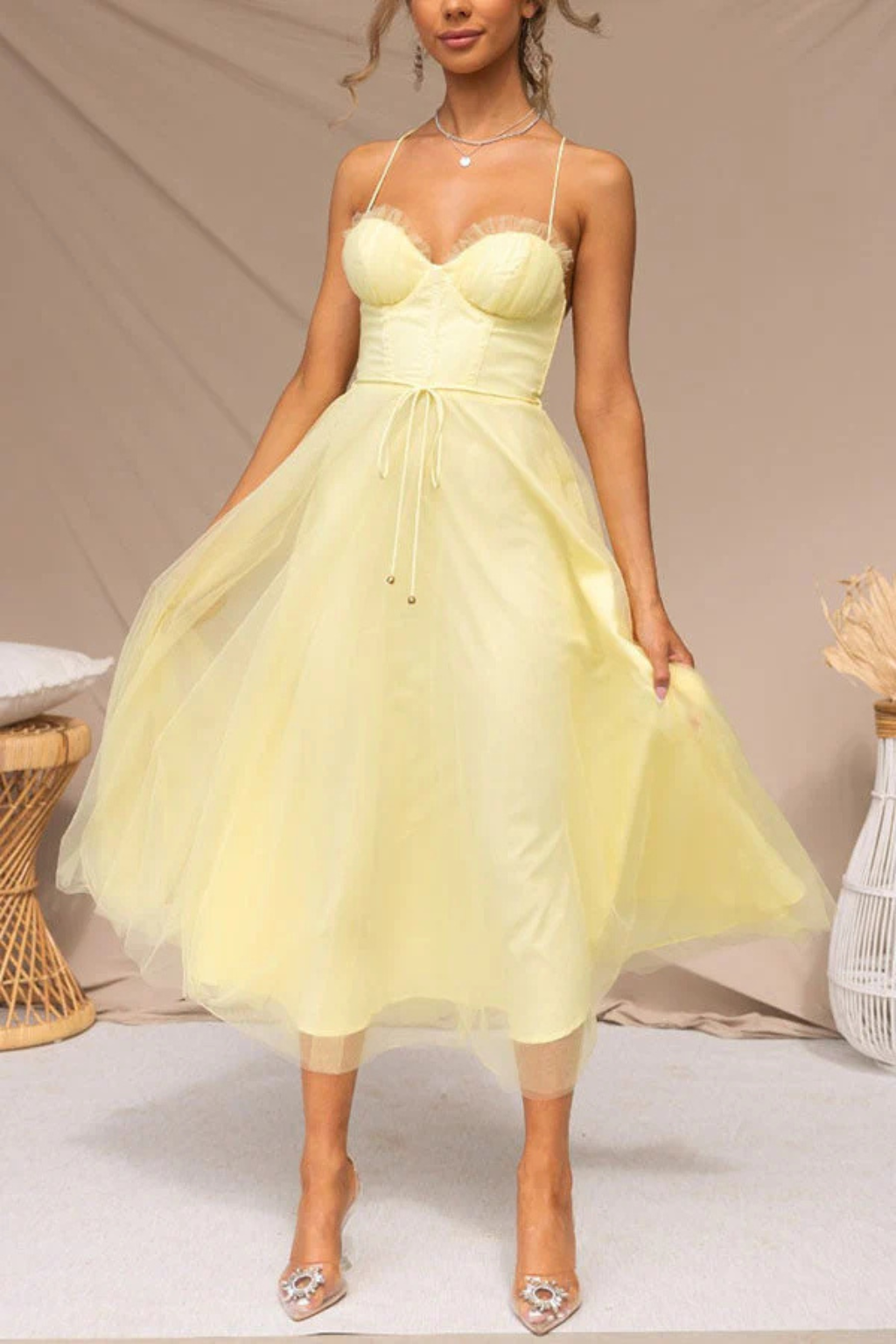Womens Midi Dress with Corset and Tiered Layers
