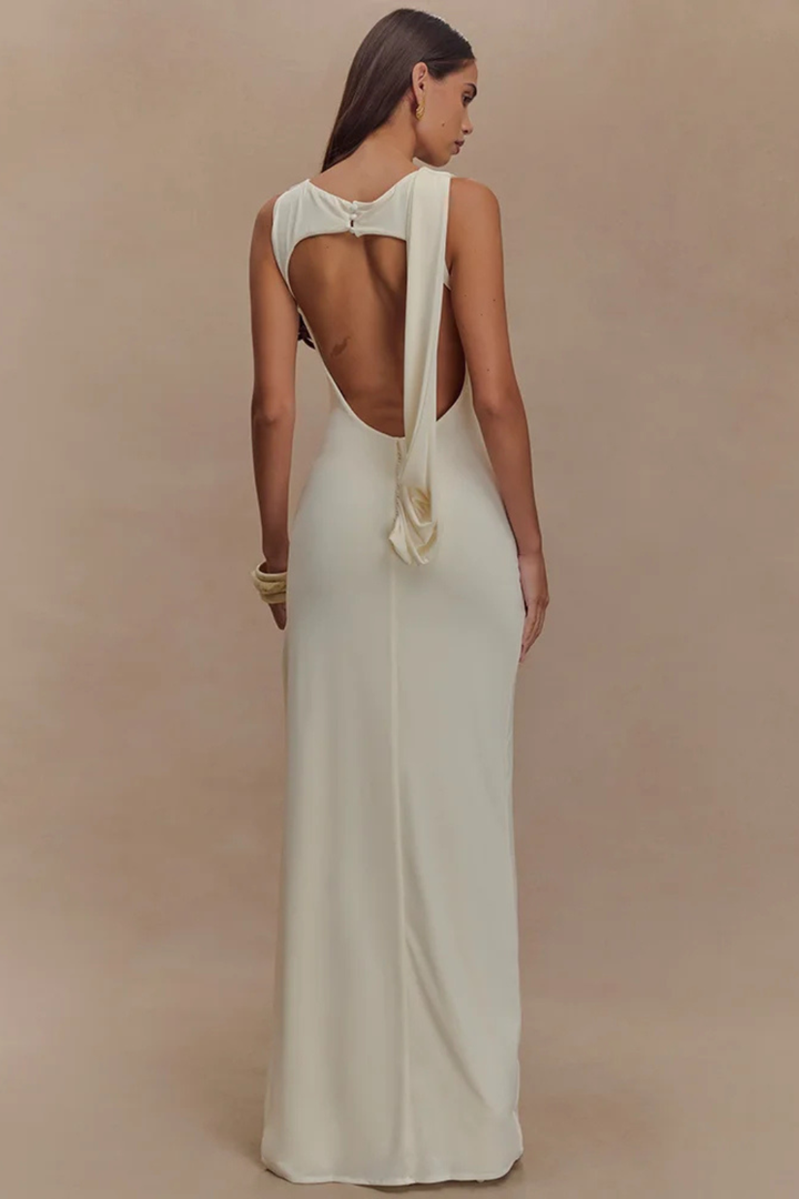 Siopie Women's Sleeveless Ruched Backless Slit Maxi Dress