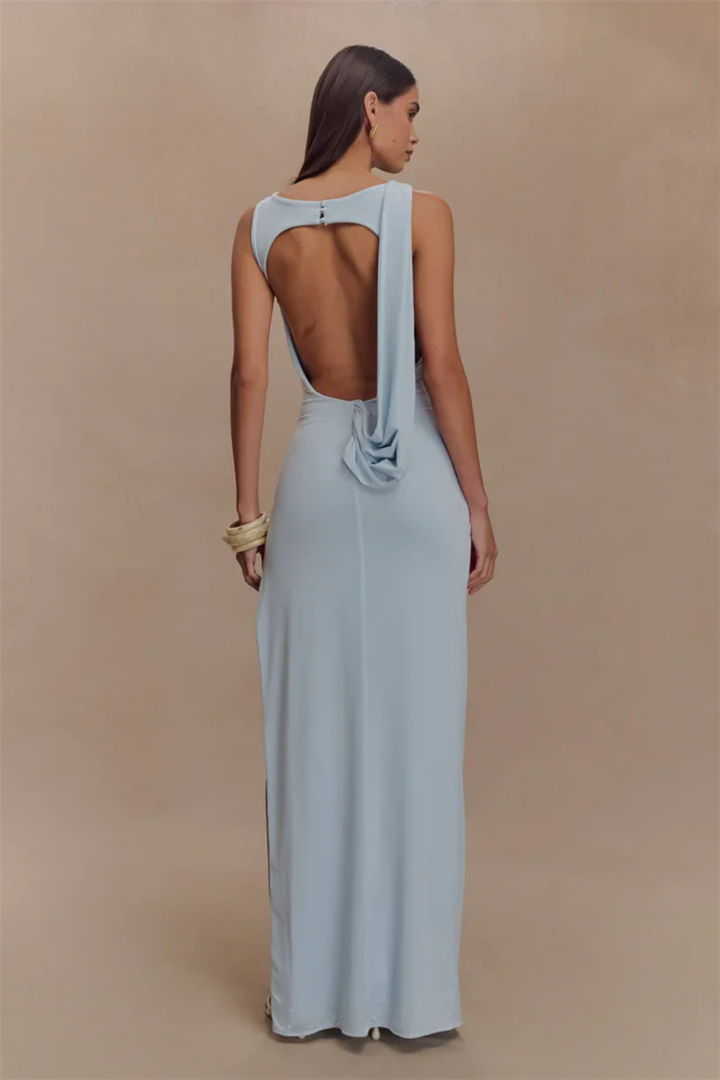 Siopie Women's Sleeveless Ruched Backless Slit Maxi Dress