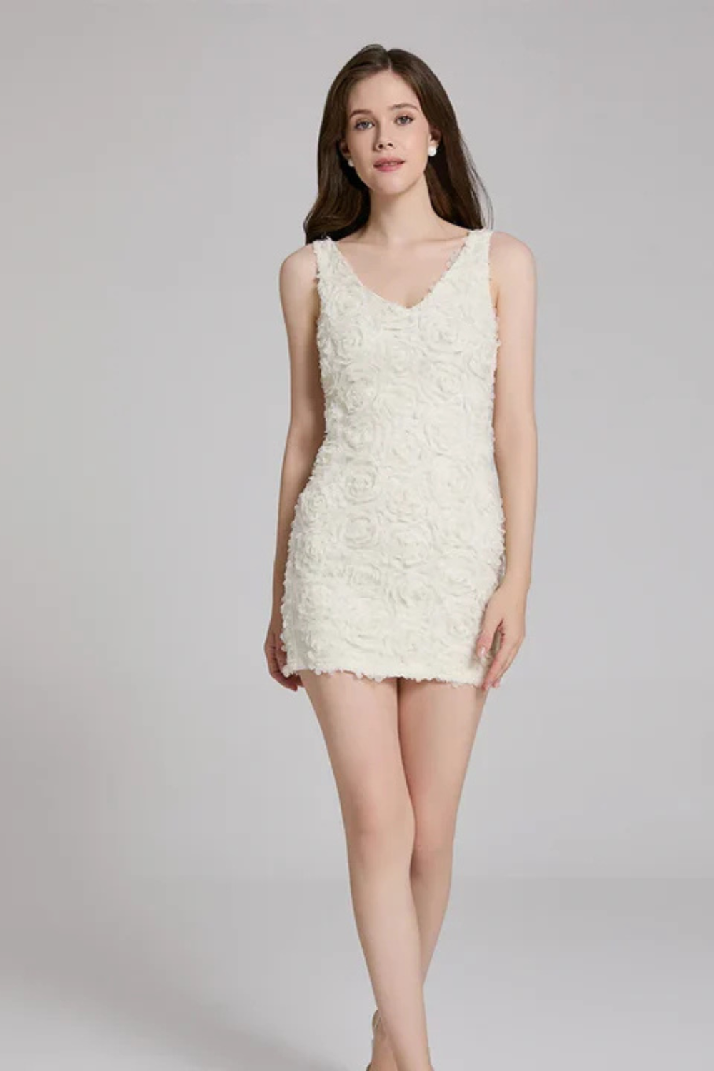 Siopie Women's 3D Floral Textured Fitted Wedding Guest Dress