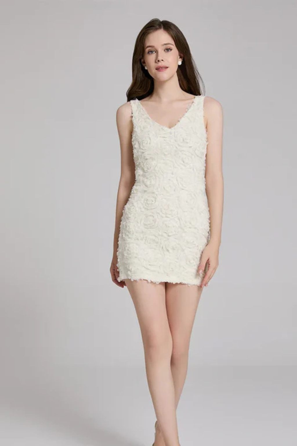 Siopie Women's 3D Floral Textured Fitted Wedding Guest Dress