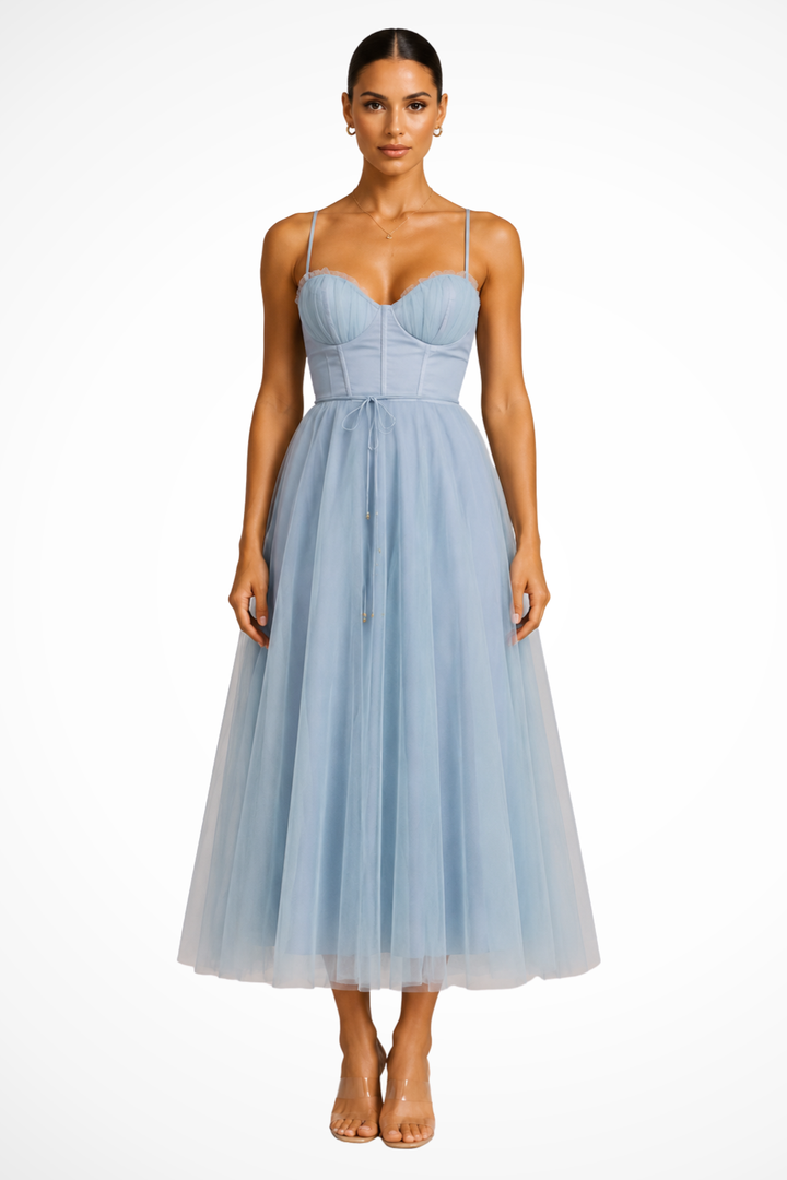 Womens Midi Dress with Corset and Tiered Layers