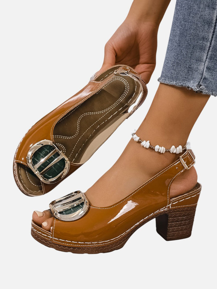 Women's Stylish Glossy Leather Strap Heels