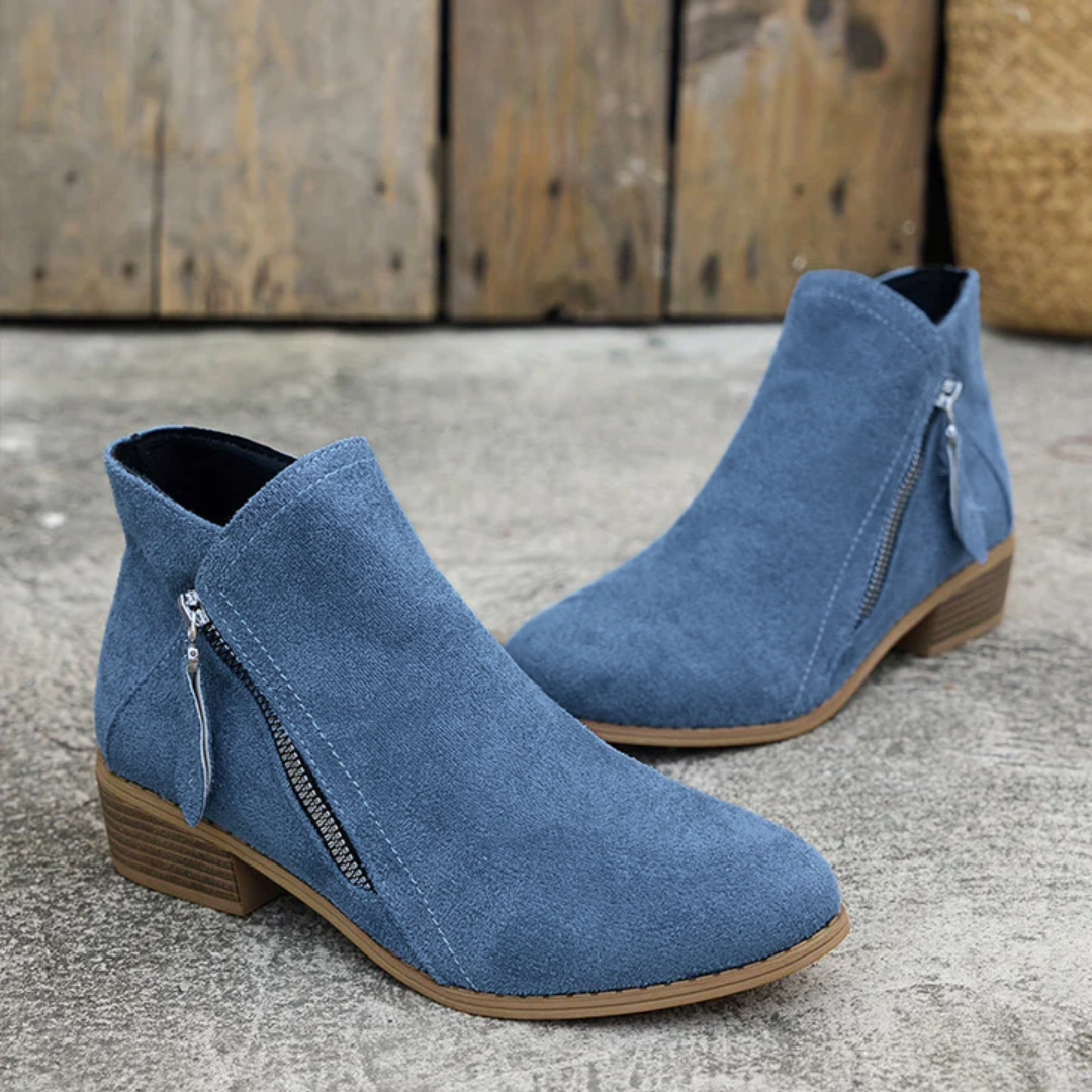 Women's Casual Zip Leather Ankle Boots with Comfort Fit